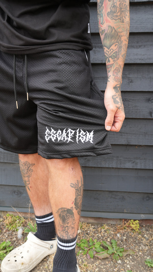 Escapism Goth text mesh shorts - Black