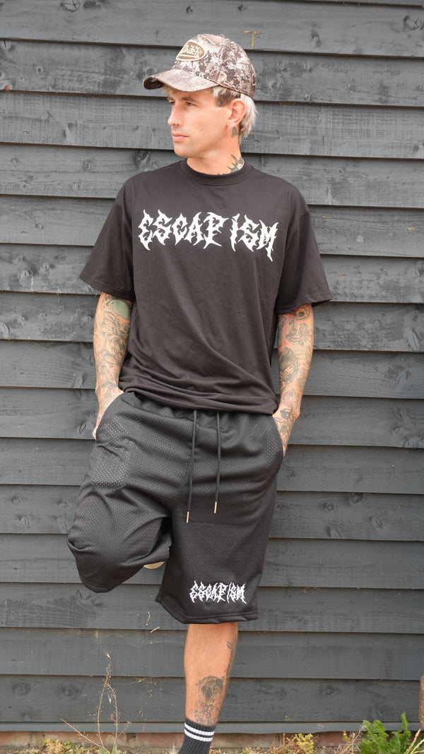 Escapism Goth text mesh shorts - Black