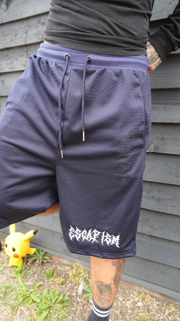 Escapism Goth text mesh shorts - Navy blue