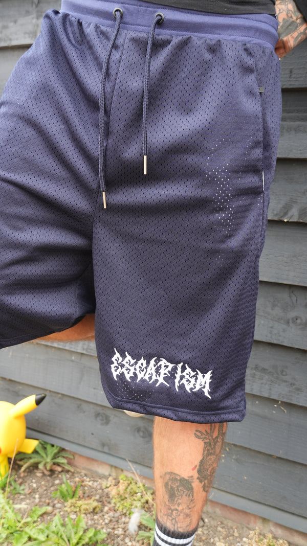 Escapism Goth text mesh shorts - Navy blue