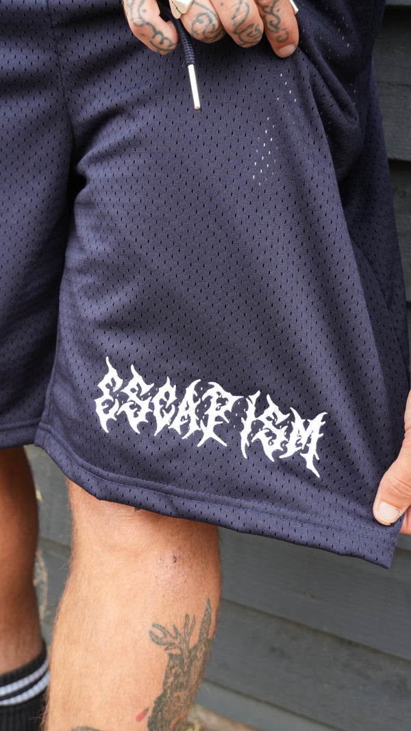 Escapism Goth text mesh shorts - Navy blue